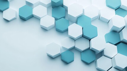 Poster - Intricate Pattern of Interlocking Hexagons in Shades of Blue and White Creating a Modern and Abstract Background for Creative Projects and Designs