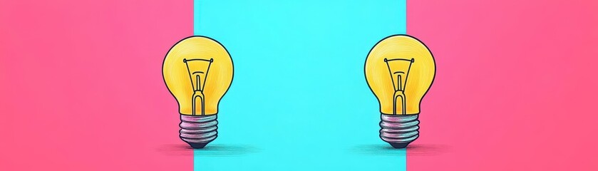 Fototapete - A Bright Light Bulb Illuminating Against a Vivid Pink and Blue Gradient Background Evoking Creativity Inspiration and Modern Artistic Vibes in Design