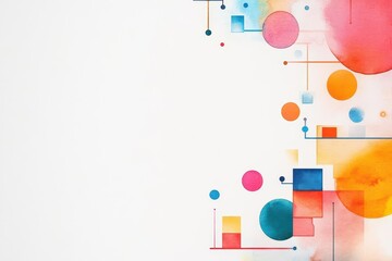 Fototapete - Vibrant Abstract Watercolor Background Featuring Dynamic Circles and Squares Blending Harmoniously in an Artistic and Colorful Composition