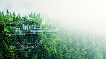 Poster - Enchanting Forest Landscape with a Modern Structure Surrounded by Lush Greenery Invoking a Blend of Nature and Contemporary Architecture Harmony
