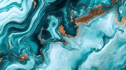 Poster - A vibrant abstract design showcasing swirling turquoise hues and hints of copper, perfect for modern artistic projects.