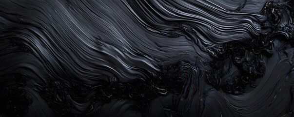 Poster - Abstract swirl of black texture resembling flowing liquid, perfect for backgrounds and artistic designs.