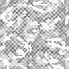Leinwandbilder - Abstract halftone seamless camouflage pattern. Repeating digital dotted hexagonal camo military texture background. Abstract modern fabric textile ornament. Vector illustration.