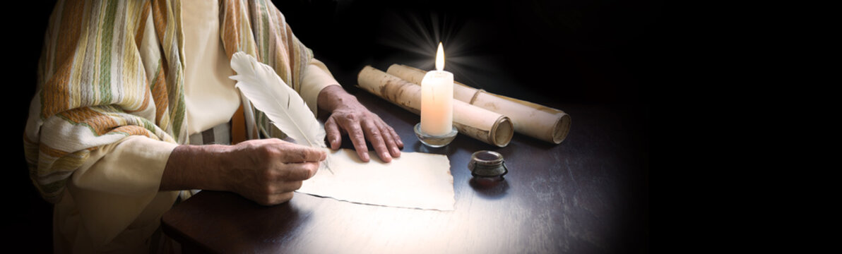 Old man writing the letter