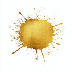 Poster - Golden Paint Splash on White Background with Drips and Texture for Artistic Design Projects