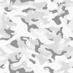 Poster - Abstract halftone seamless camouflage pattern. Repeating digital dotted hexagonal camo military texture background. Abstract modern fabric textile ornament. Vector illustration.
