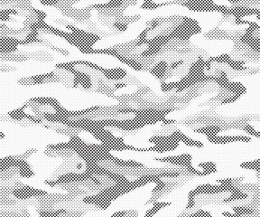Poster - Abstract halftone seamless camouflage pattern. Repeating digital dotted hexagonal camo military texture background. Abstract modern fabric textile ornament. Vector illustration.