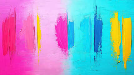 Poster - Vibrant Abstract Painting with Pink, Blue, Yellow and Turquoise Color Splashes on Canvas