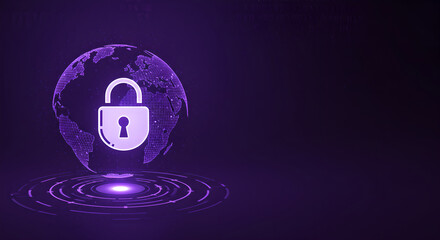 Aufkleber - Global cybersecurity with locked Earth hologram concept. Digital data protection and internet security technology background for banner, presentation.