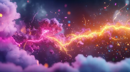 Poster - Explosive electric currents in contrasting neon colors, powerful and energetic background