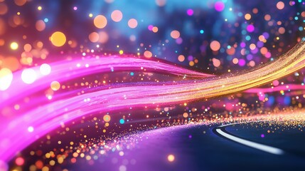Poster - Futuristic light streams flowing in neon trails, digital world energy visual