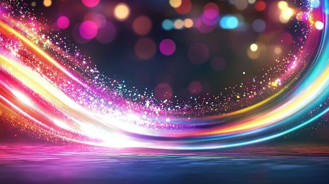 Futuristic glowing flow in neon colors, abstract LED movement across a dark background