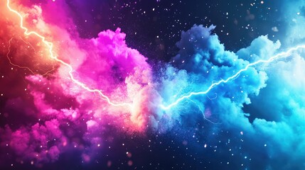 Poster - High-energy lightning visual in cyan and magenta, perfect symbol of tension and power struggle