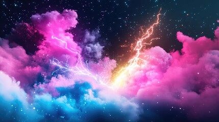 Poster - High-energy lightning visual in cyan and magenta, perfect symbol of tension and power struggle
