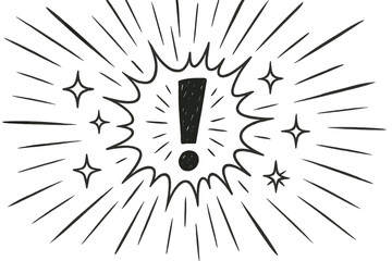 Poster - Vector line icon showcasing an exclamation mark with dynamic rays and stars emphasizing importance and attention