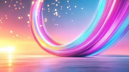 Poster - Neon wave motion in a cyberpunk palette of blue, purple, and pink, glowing tech lines
