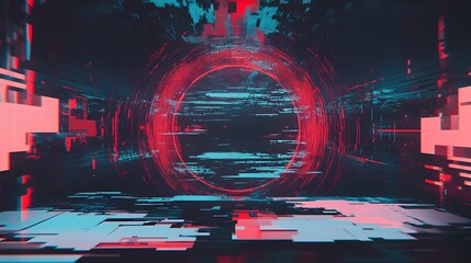 Poster - A vibrant digital landscape featuring abstract shapes and glowing elements, creating a futuristic and immersive atmosphere