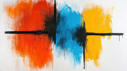 Poster - Vibrant Abstract Artwork with Striking Colors of Red, Blue, Yellow, and Black on Canvas