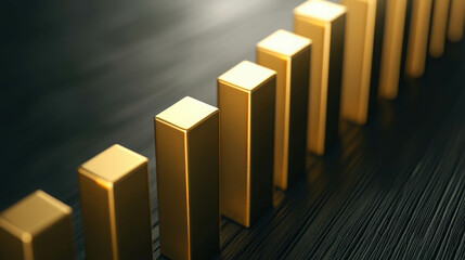 Poster - Golden Rectangles Aligned in a Straight Line with Soft Lighting on a Dark Background