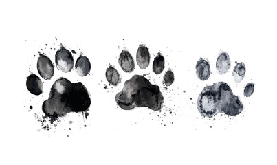 Poster - Cat Paw Print Black Watercolor Sketch Vector Design on White Background