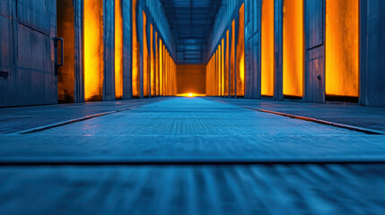 Poster - Stunning Perspective of Dark Passageway with Illuminated Walls in an Industrial Setting