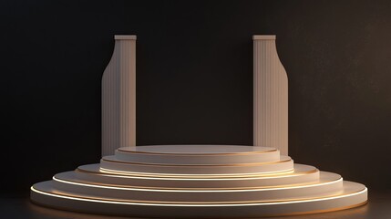 Poster - Elegant White Round Platform with Golden Accents Minimalist Product Display Stage Modern Luxury Podium Presentation Backdrop Background Design Studio 