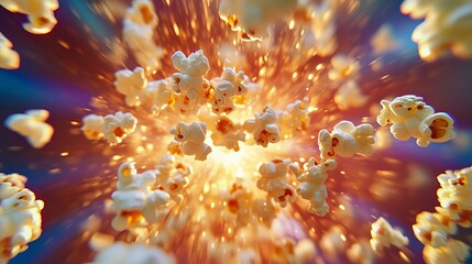 Poster - Delicious Golden Popcorn Explosion Festive Movie Night Snack Food Fun Bright Burst Tasty Treat Cinema Enjoyment Yummy Butter Flavorful Light Airy     