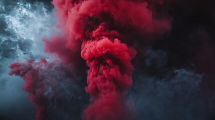 Poster - Dramatic Red and Blue Smoke Explosion Abstract Background Texture Design Element Digital Art Vivid Color Swirling Cloud Vapor Graphic Design Wallpaper