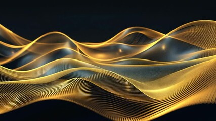 Poster - dynamic abstract waves golden fluid motion and energy in light and shadow, creating mesmerizing back
