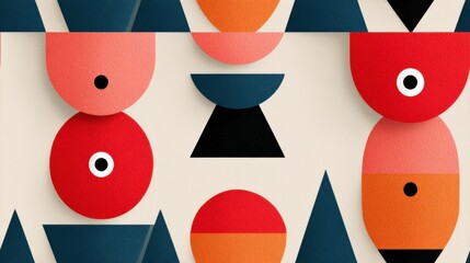 Poster - Geometric Abstraction: An eye-catching pattern of stylized shapes in vibrant colors dances across the scene, embodying a fusion of art and design. A sense of playful creativity.