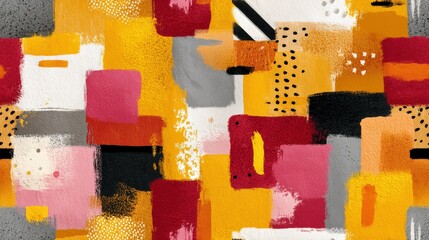 Poster - Abstract Composition of Colors: A vibrant and textured artistic arrangement of colorful blocks and strokes. This visual feast offers a captivating interplay of hues and forms.