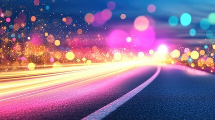 Poster - Abstract road with light streaks, motion effects, and night-time neon illumination