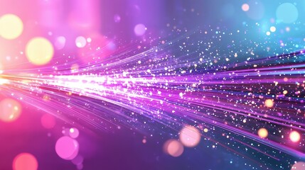 Poster - Abstract tech background with glowing blur lines and fast digital pulses, purple and cyan color scheme