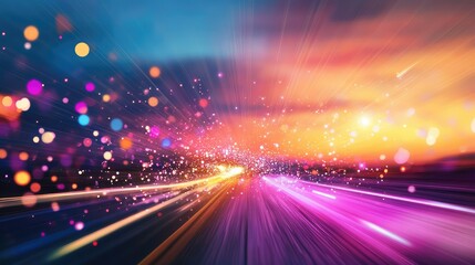 Poster - Fast speed visual with neon light trails and highway motion blur, futuristic energy