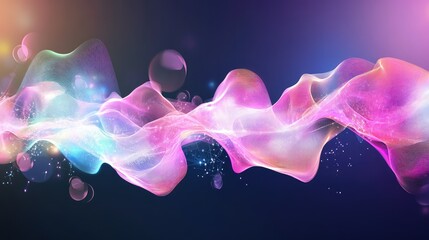 Poster - Futuristic energy stream motion with neon glowing lines, high-tech dynamic flow with swirling purple shapes