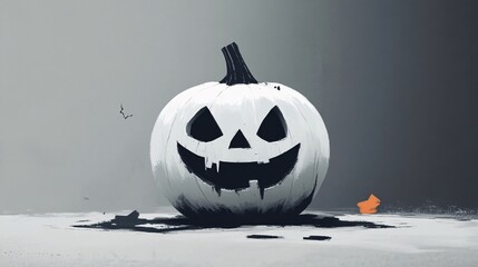 Aufkleber - Menacingly carved white pumpkin sits on a dark gray surface