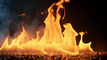 Poster - Flames Dance in Vibrant Orange and Yellow, Creating Mesmerizing Display of Fire and Heat, Illuminating Darkness with Warmth, Energy, and Captivating Glow.