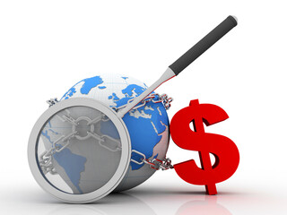 Poster - 3d rendering usd Dollar symbol with globe
