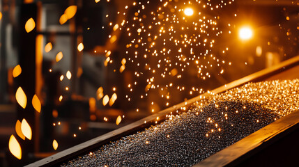 Poster - Bright metal particles illuminate industrial setting Generative AI