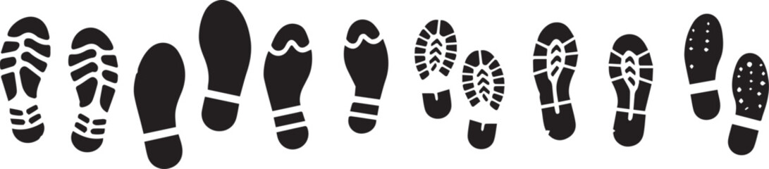 Footprints human shoes icon. Set of footprint silhouettes. Human footsteps icon. Vector illustration