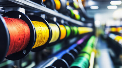 Poster - Colorful spools of thread arranged in a creative workspace Generative AI