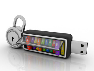 Poster - 3d rendering office document Binder with pen drive protection lock