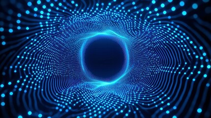 Poster - Quantum Blue Portal, glowing wires on a circuit motherboard create a dimensional rift connecting AI consciousness with human memory in an expansive digital realm.