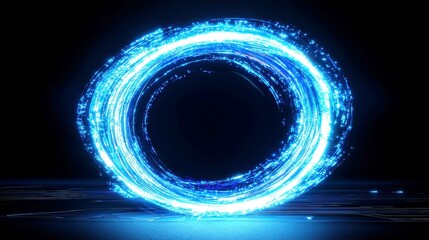 Poster - Quantum Blue Portal, a glowing circuit motherboard with thin wires creating a temporal bridge for sending information backward in time, evoking futuristic technology and innovation.