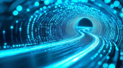 Poster - Quantum Blue Vortex Portal, a mesmerizing digital phenomenon on a circuit motherboard, glowing wires intertwining, drawing in ethereal digital souls through vast networks.