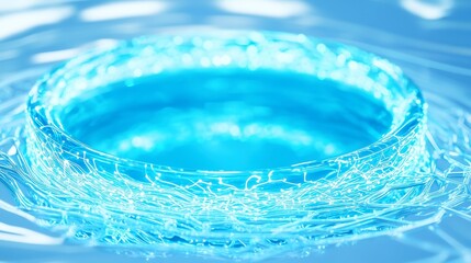 Poster - Quantum Blue Portal, a luminous circuit motherboard adorned with glowing wires, features an intricate stained glass pattern radiating vibrant quantum light in an expansive void.