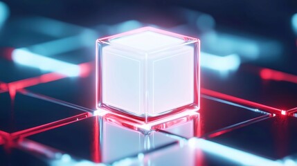 Poster - Futuristic AI Ethics Framework, animated 3D cube transforming with surfaces embodying trust, fairness, control, dynamic visual representation of ethical principles in technology