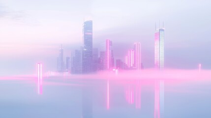 Poster - Futuristic AI Ethics Framework, a city skyline with buildings symbolizing accountability, security, equality, each structure reflecting its core principle in a vibrant urban landscape