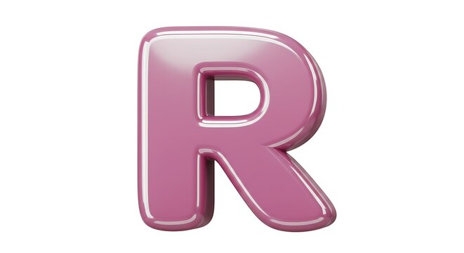 Letter R Glossy Pink Render on White Background