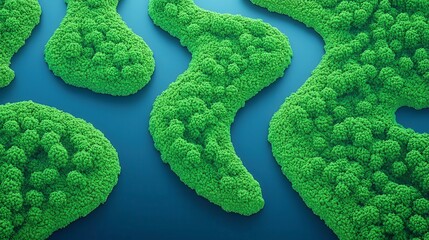 Poster - Futuristic AI Ethics Framework, a branching river flows between islands labeled Free Will, Regulation, Transparency, Logic, embodying interconnected principles of ethical decision-making.